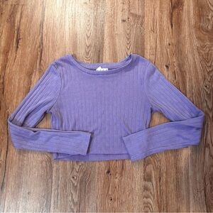 Purple Knit Cropped Long Sleeve Top